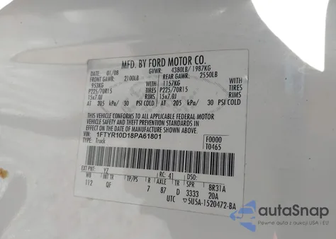 2008 Ford Ranger Xl/Xlt from USA, damaged, VIN 1FTYR10D18PA61801